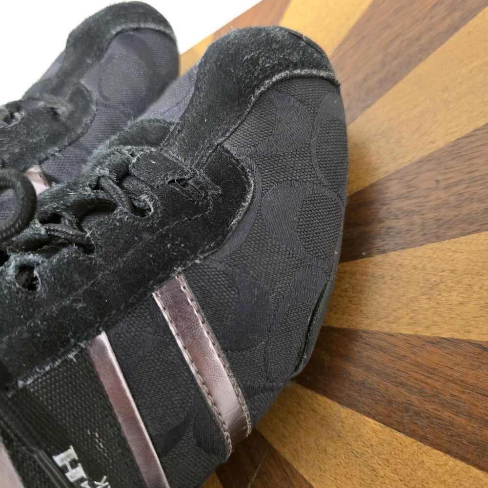 Coach Canvas Signature Logo Lace up Low Top Black Sneakers Shoes US 10B Womens - Picture 12 of 16